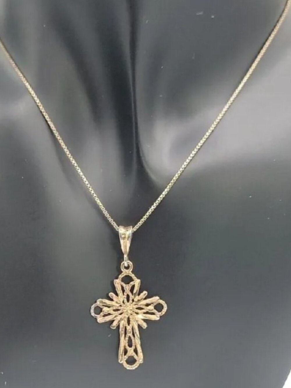 Danecraft Sterling Silver Vermeil Diamond-Cut Cross Pendant Necklace RJ 925 18" - Picture 3 of 15